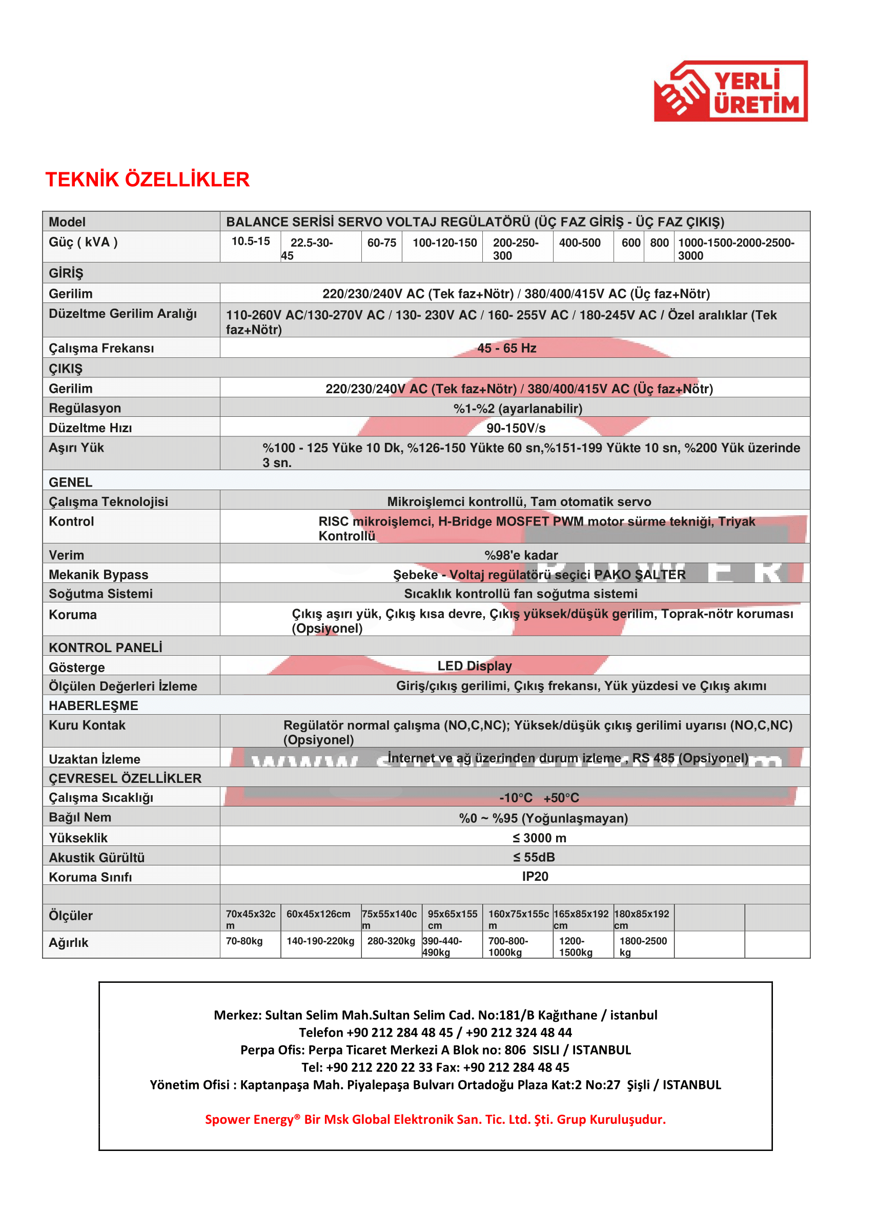 Spower Balance 3 Servo 45 Kva 3 Faz 3f/3f Otomatik Voltaj Regülatörü