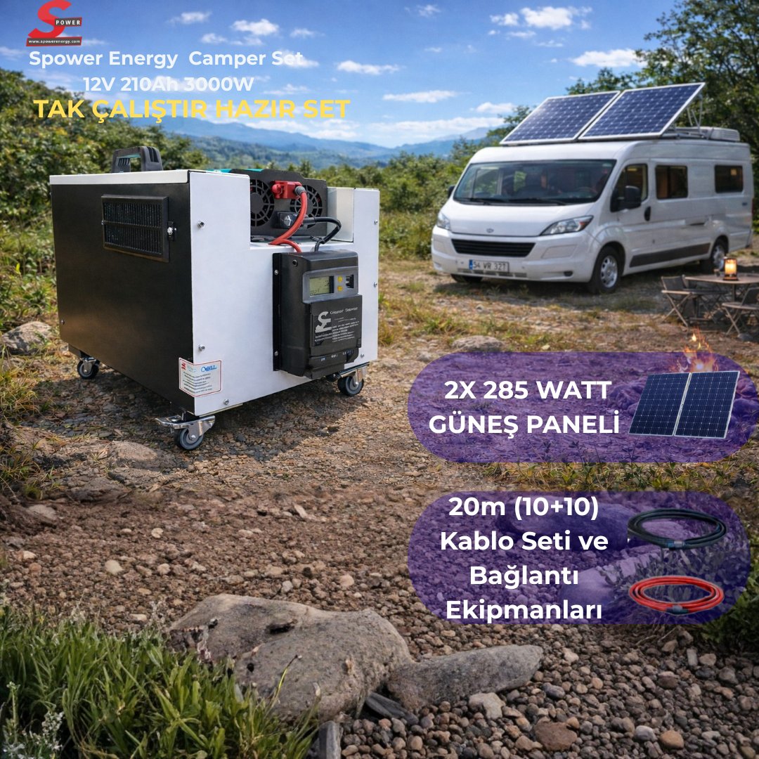 Spower Energy Caravan Set 12V 210Ah 3000 Watt 2 Panelli Solar Paket