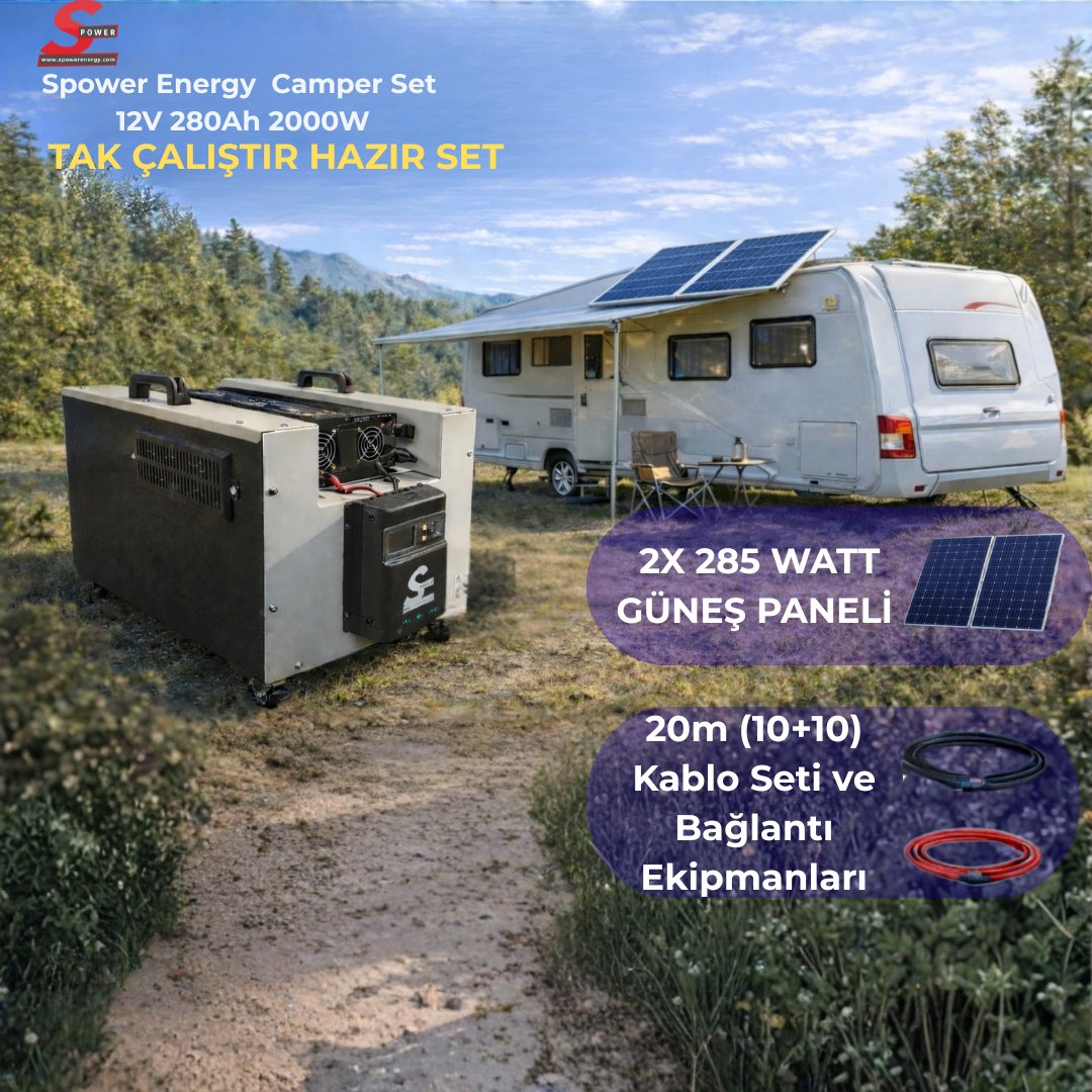 Spower Energy Caravan Set 12V 280Ah 2000 Watt 2 Panelli Solar Paket