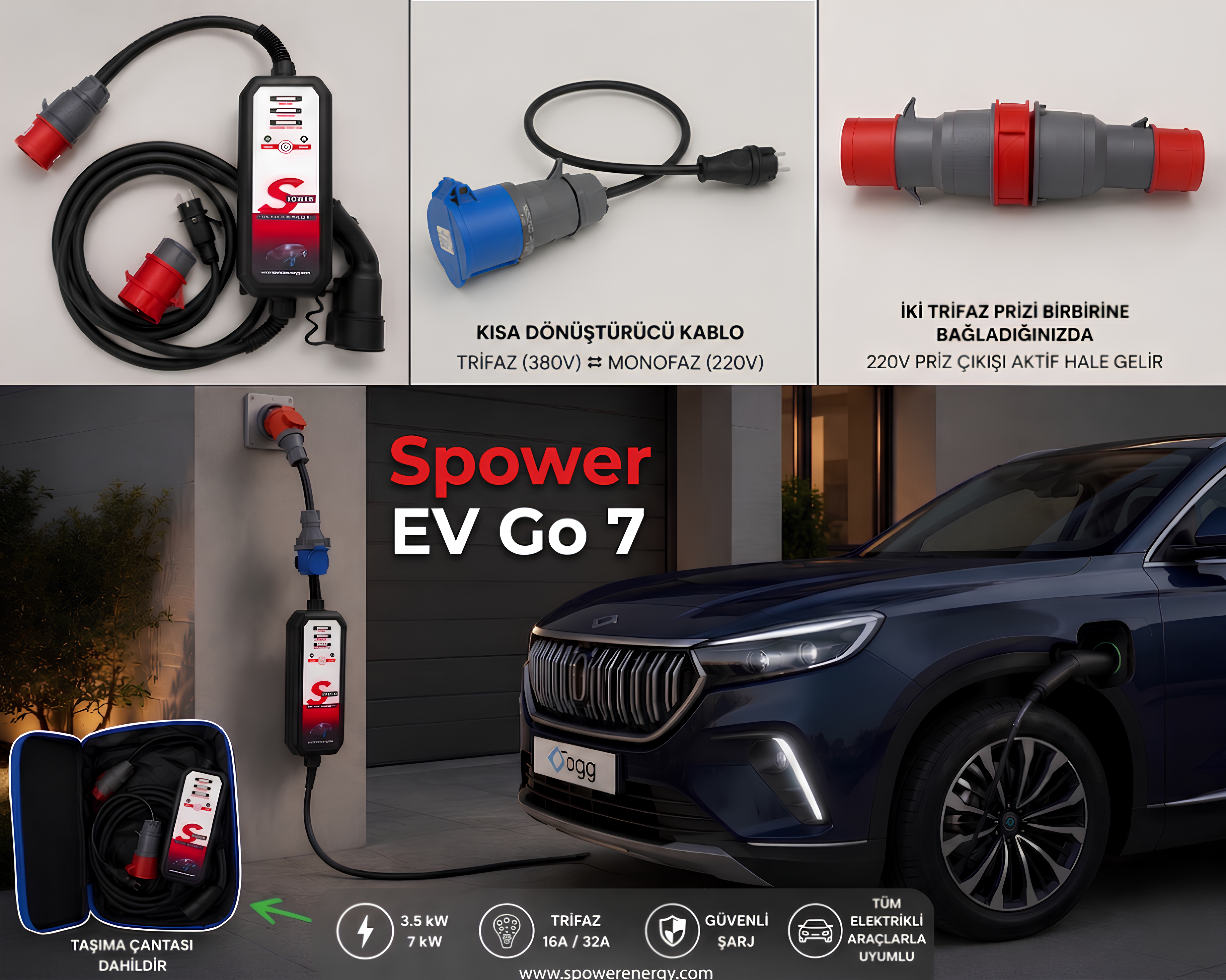 Spower EV Go 7 Taşınabilir Araç Şarj İstasyonu