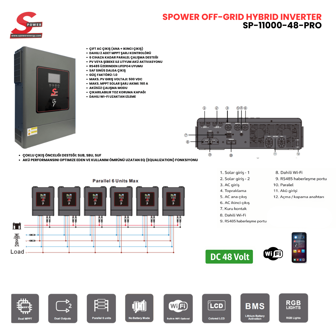 Spower SP-11000-PRO 11 kW MPPT Off-Grid İnverter