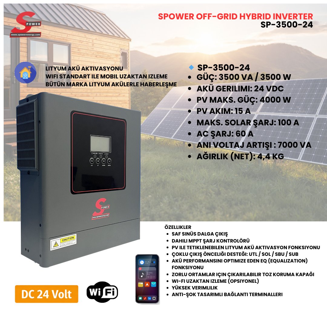Spower SP- 3500 3.5kW 24v  MPPT Off-Grid İnverter