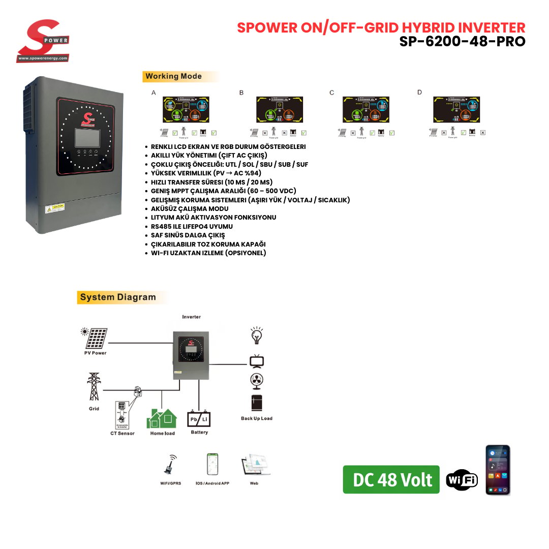 Spower SP-6200 PRO MPPT Off-Grid İnverter