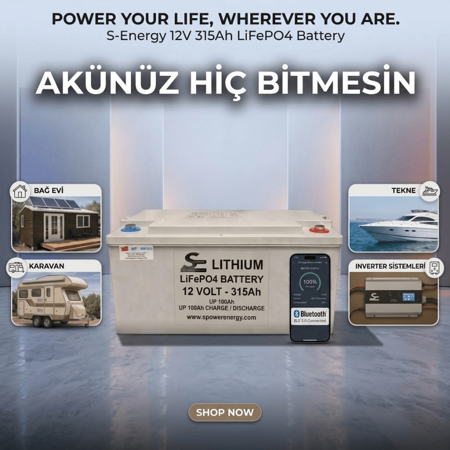 Spower SP Serisi 12V 315AH (12.8V) Lityum LiFePO4 Akü Bluetooth Serilenebilir Parallenebilir Akü