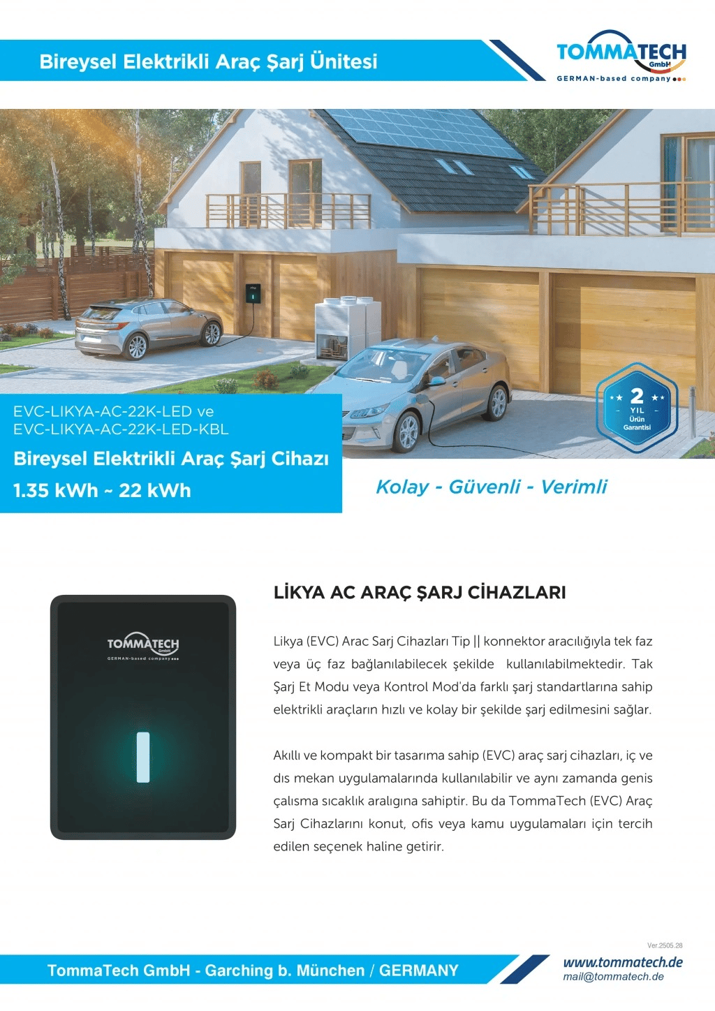 TommaTech® Likya 22kW AC Elektrikli Araç Şarj Cihazı