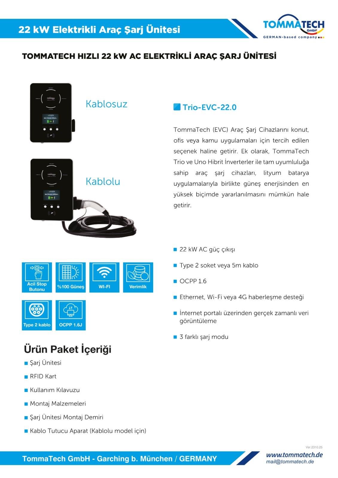 TommaTech Trio 22kW 3 Faz/400V Wifi&LCD