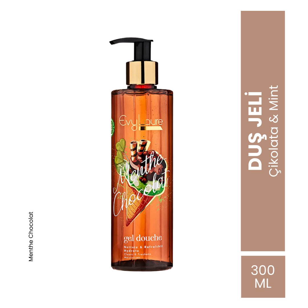 EvyLaure Menthe Chocolat Parfümistik Duş Jeli - Yoğun Nemlendirici ve Ferahlatıcı - Çikolata ve Mint Ekstraktlı - 300 ml