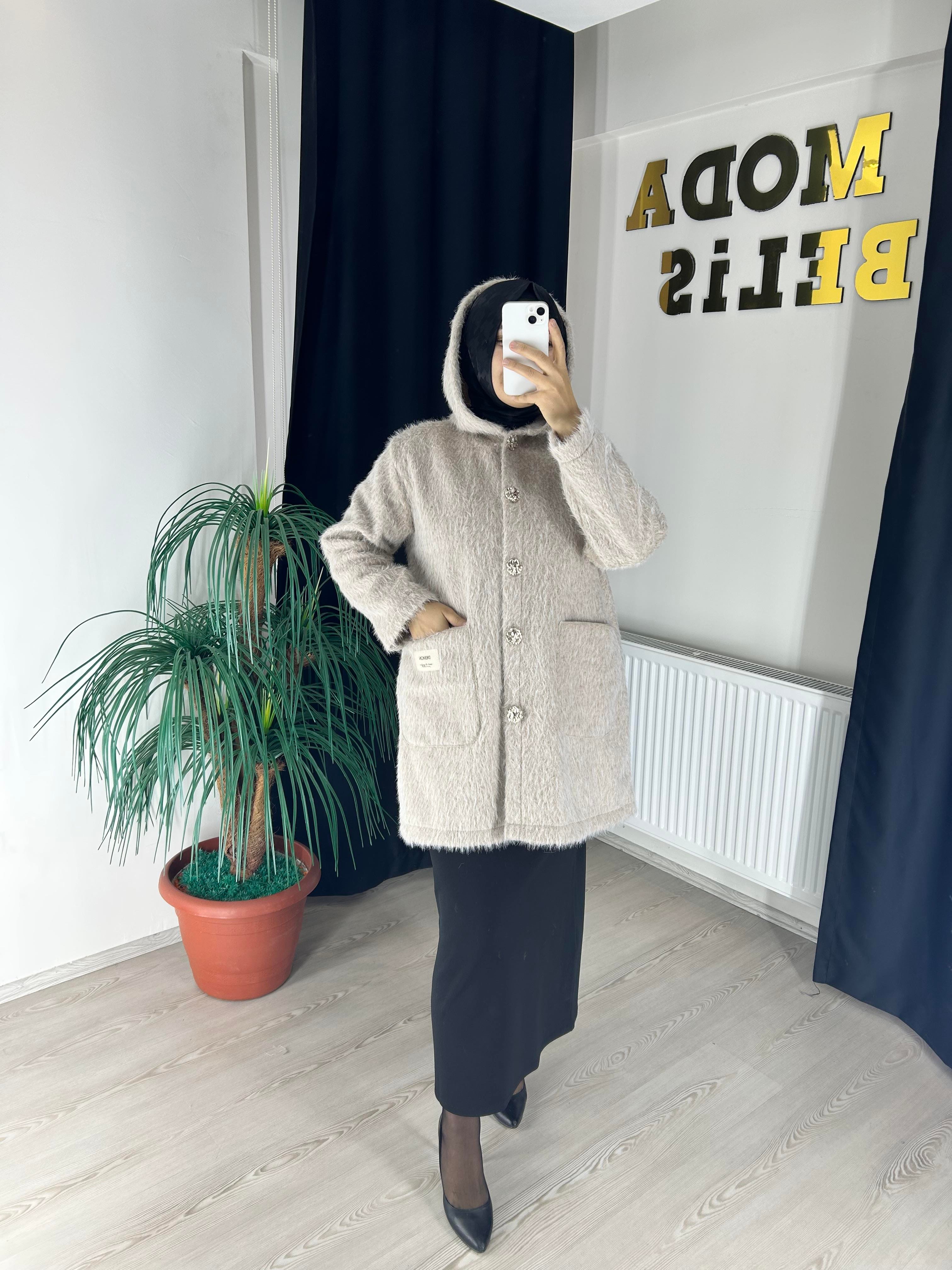 Mira Kırcıllı Kısa Kaban Bej