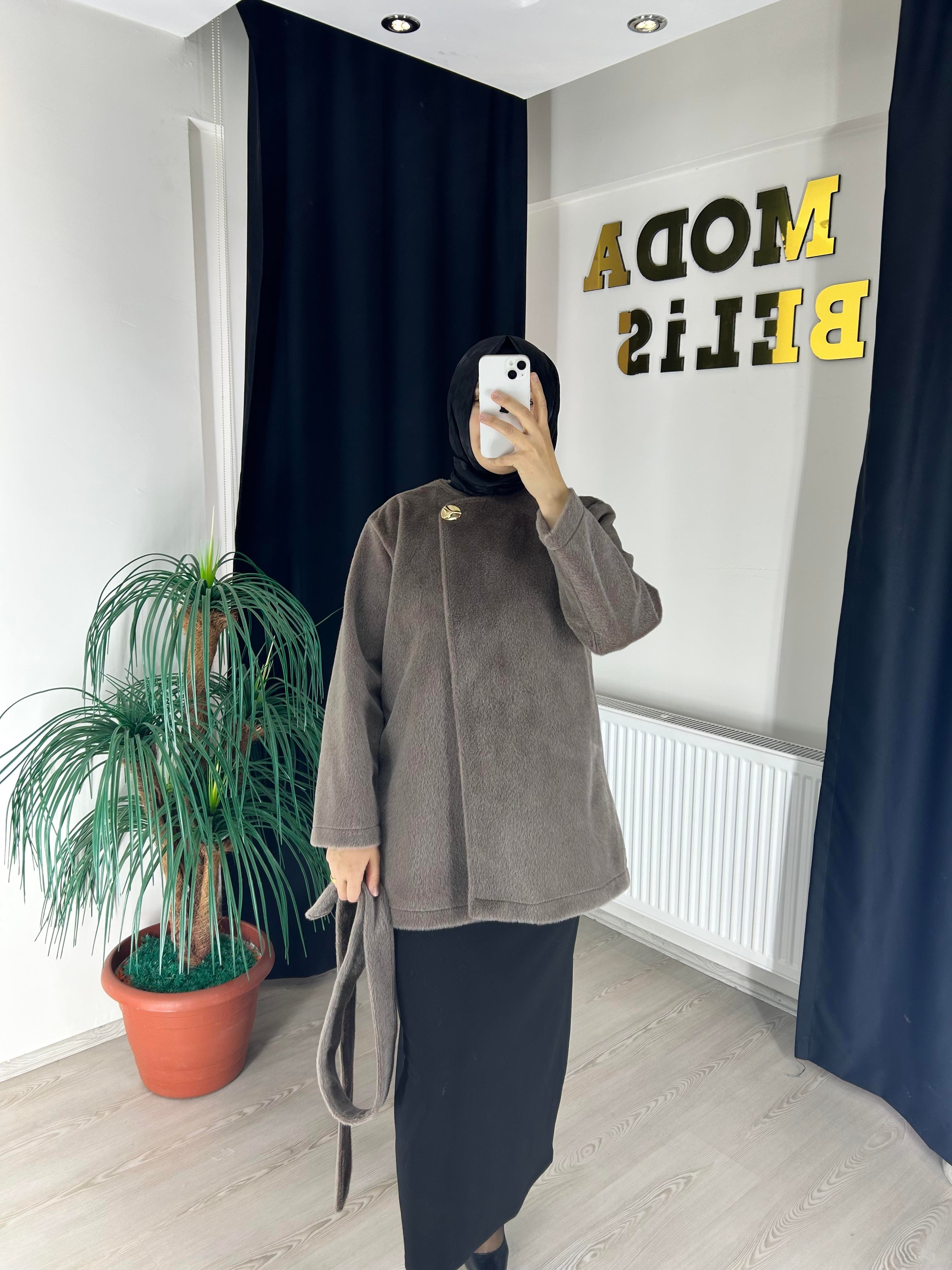 Selin Peluş Mont Kahverengi