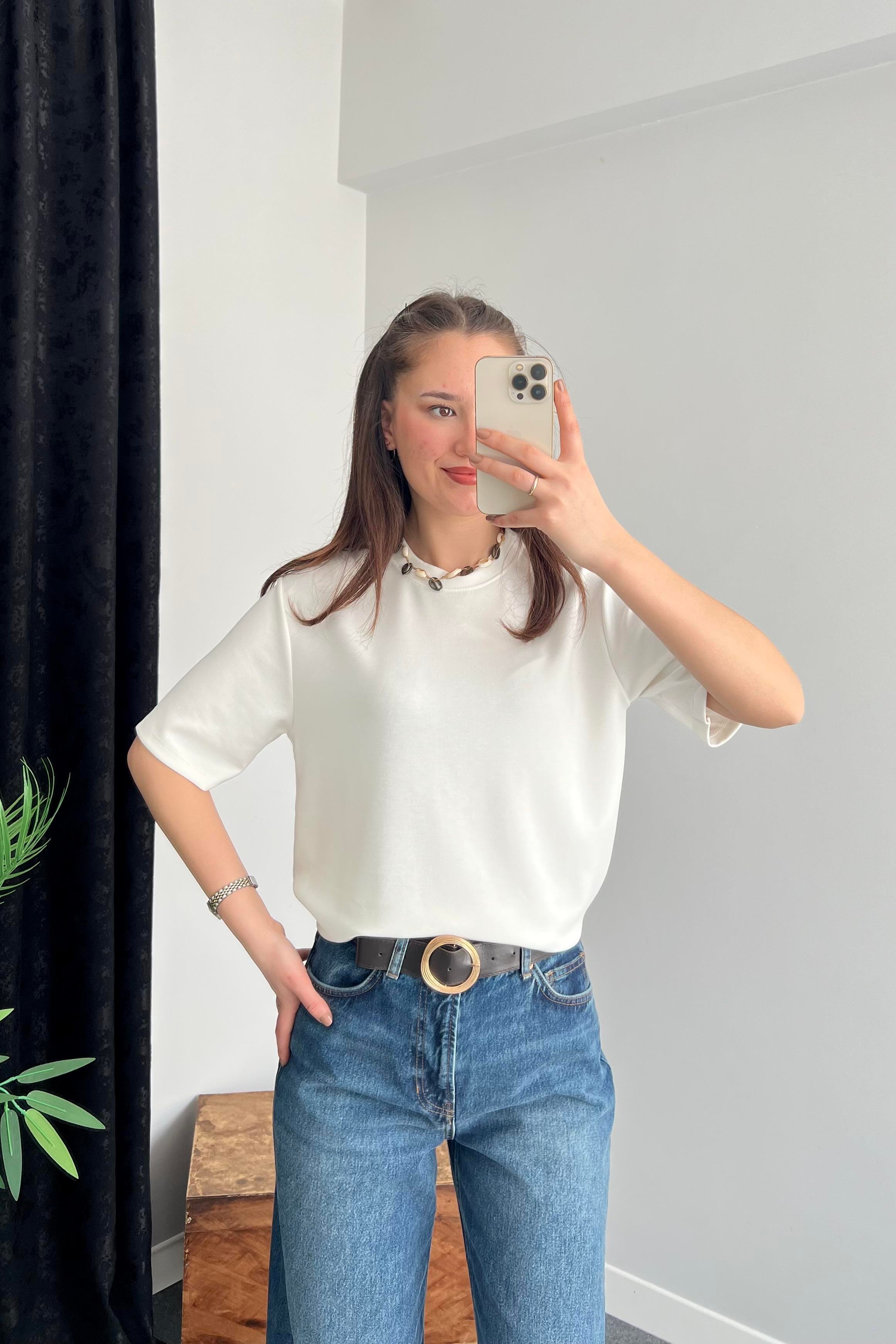 Beyaz Oversize Modal T-shirt