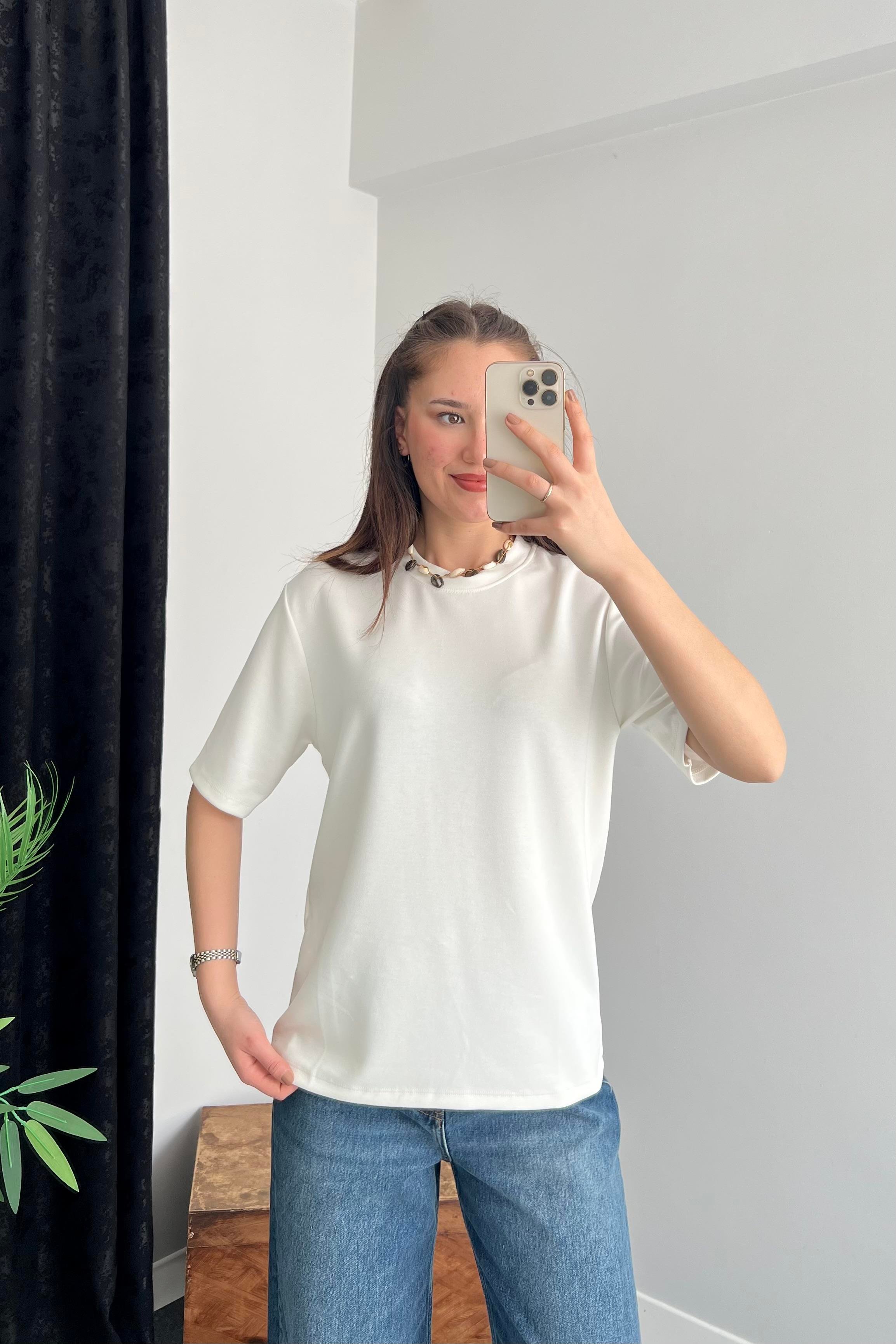 Beyaz Oversize Modal T-shirt