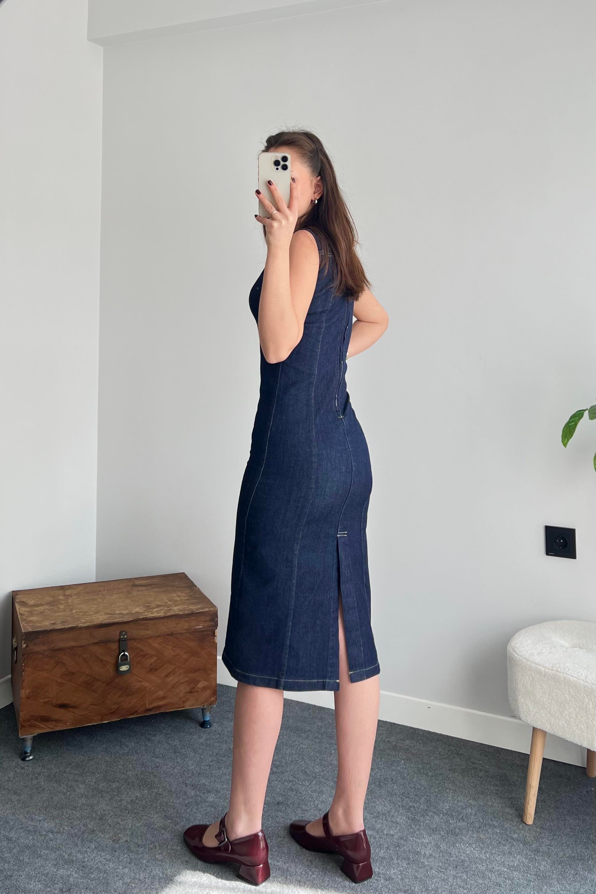 Denim Dikiş Detaylı Elbise
