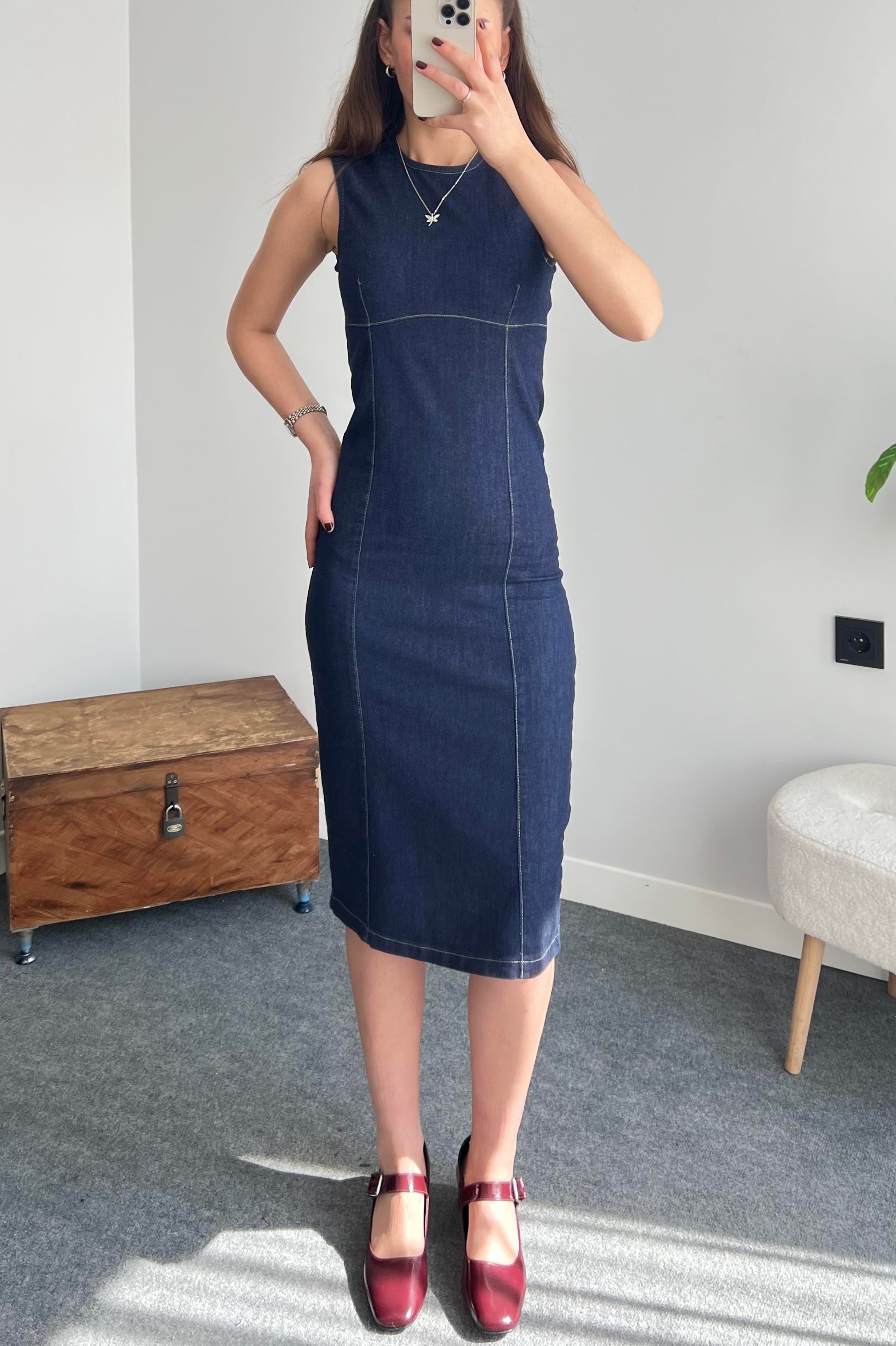 Denim Dikiş Detaylı Elbise