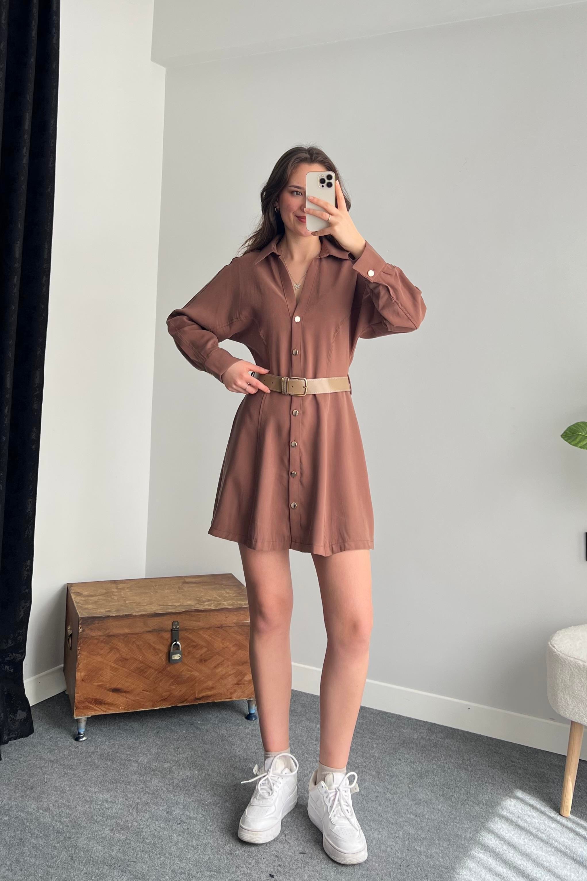 Mocha Mousse  Tencel Gömlek Elbise 