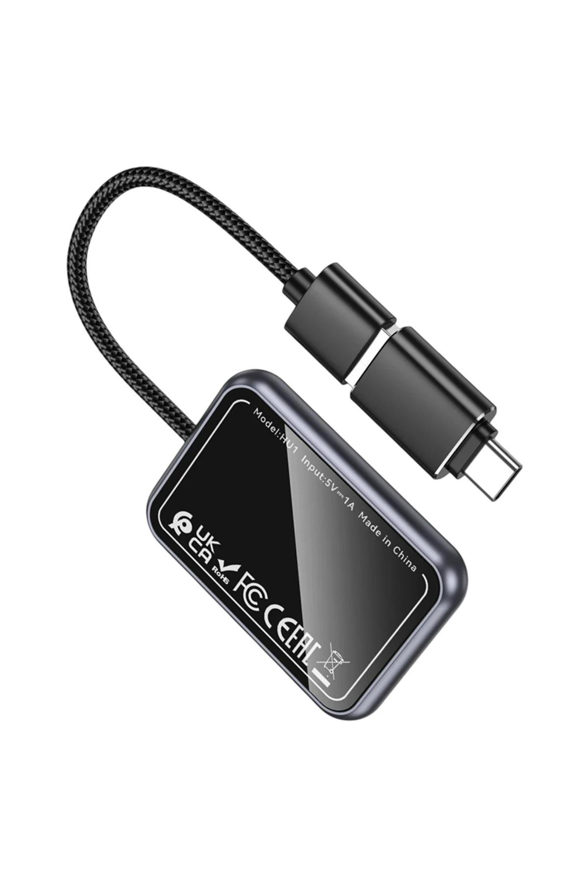 CarPlayHOCO.CRPLY01Hoco. HU1 Way 2in1 Type-C to USB Dönüştürücülü Kablosuz CarPlay Adaptör - Siyah