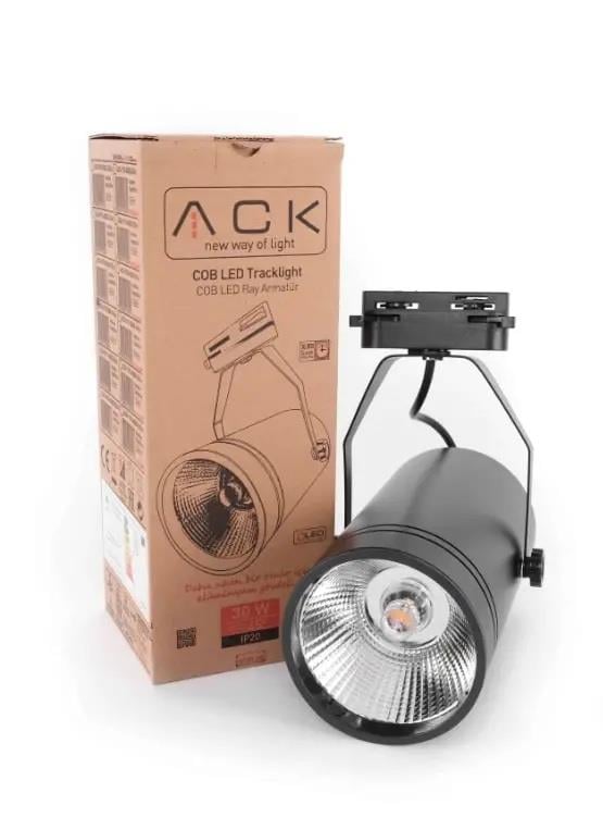 ACK AD30-01901 30W Led Monofaze Ray Armatürü Siyah COB 3000K Günışığı