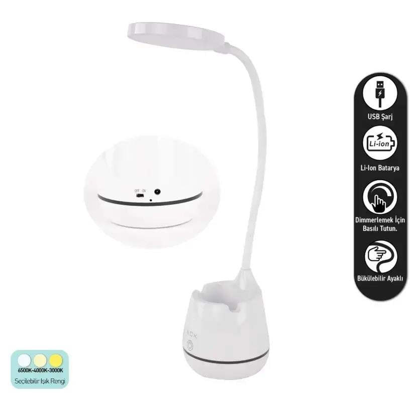 ACK AF11-10014 Led Masa Lambası Şarjlı Dimli Dokunmatik Beyaz Kasa