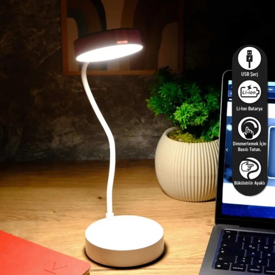 ACK AF11-10015 Led Masa Lambası Şarjlı Dimli Dokunmatik Beyaz Kasa