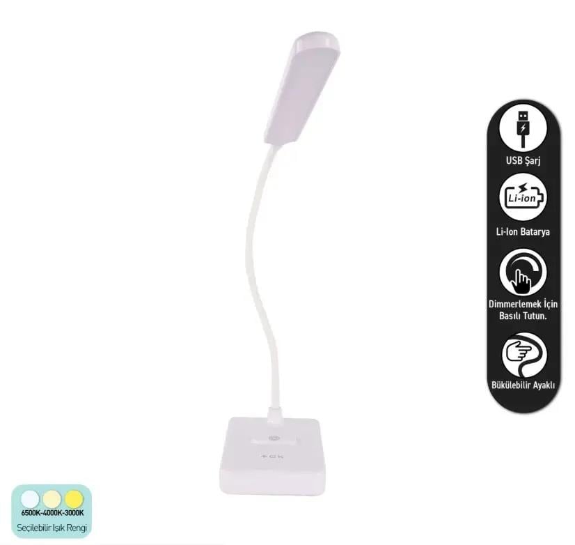 ACK AF11-10016 Led Masa Lambası Şarjlı Dimli Dokunmatik Beyaz Kasa