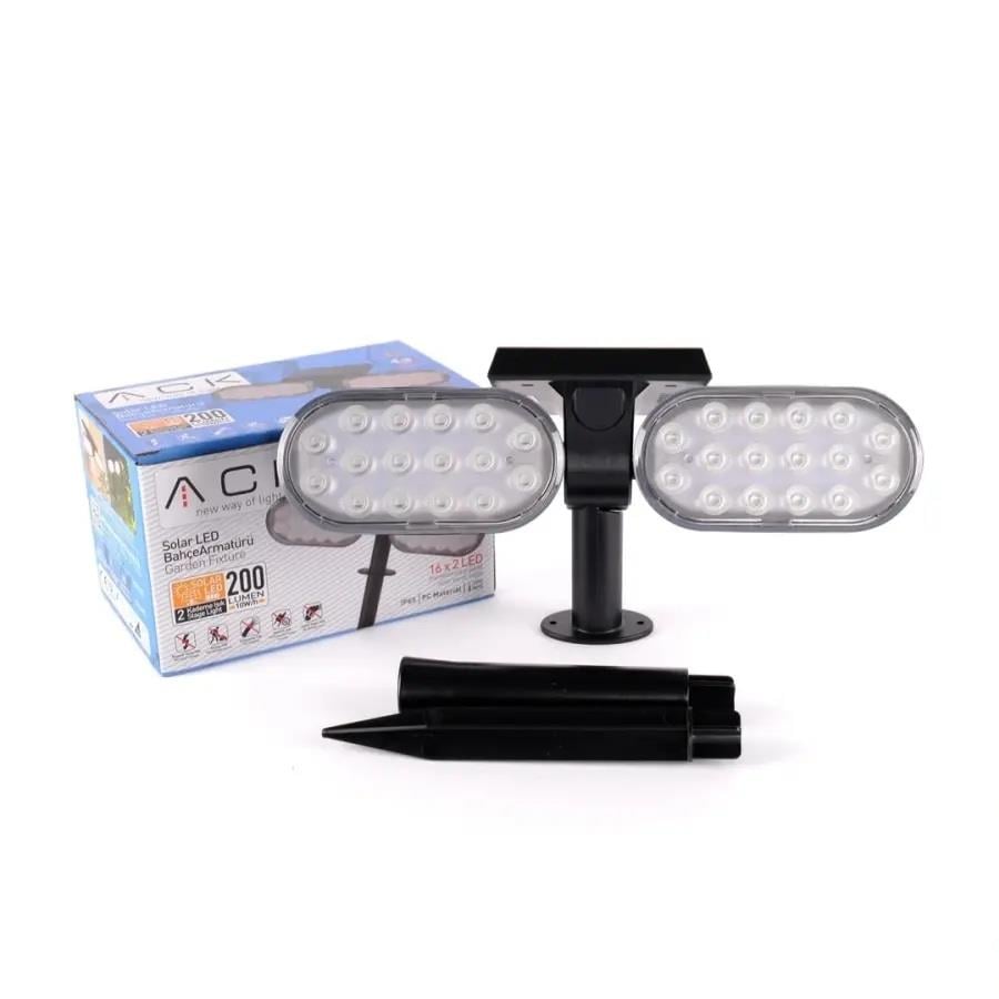 ACK AG60-02851 8W/h Solar Led Çim Armatürü Kazıklı Yeşil Işık İkili