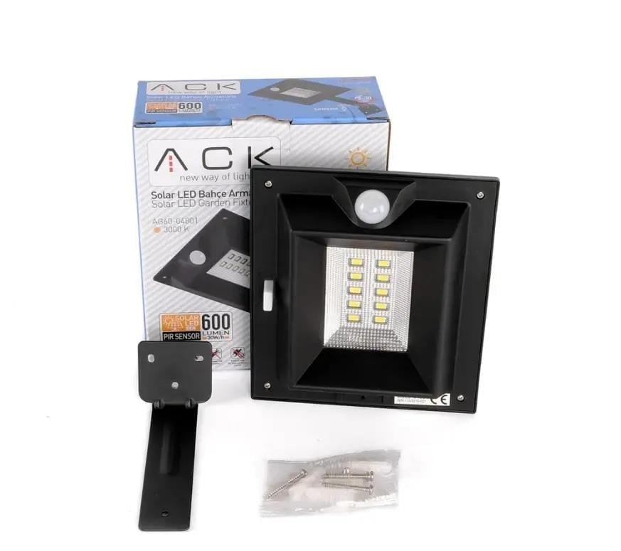 ACK AG60-04801 Solar Led Bahçe Armatürü Sensörlü 8W/h 3000K Günışığı