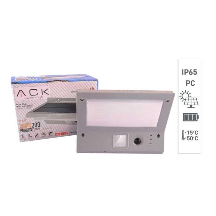 ACK AG60-07851 Solar Duvar Apliği Hareket Sensörlü Dimli IP65 3000K Günışığı