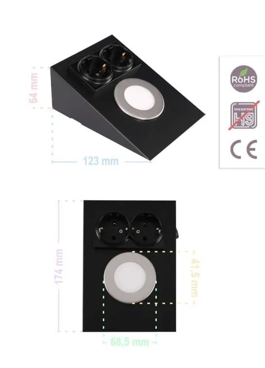 ACK AH11-00201 2,5W Ledli Prizli Tezgah Altı Armatür 3000K Günışığı Siyah Kasa