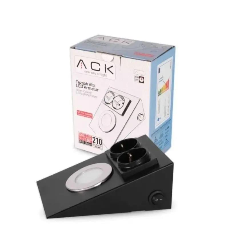 ACK AH11-00201 2,5W Ledli Prizli Tezgah Altı Armatür 3000K Günışığı Siyah Kasa