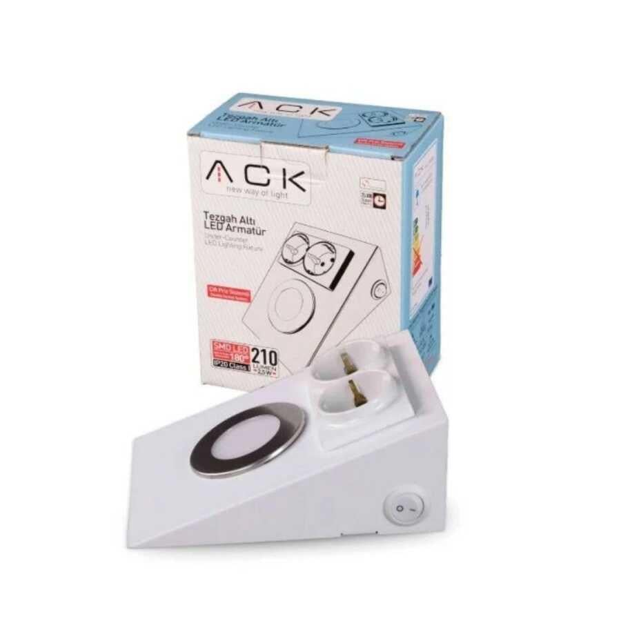ACK AH11-00204 2,5W Ledli Prizli Tezgah Altı Armatür Beyaz Kasa 6500K Beyaz