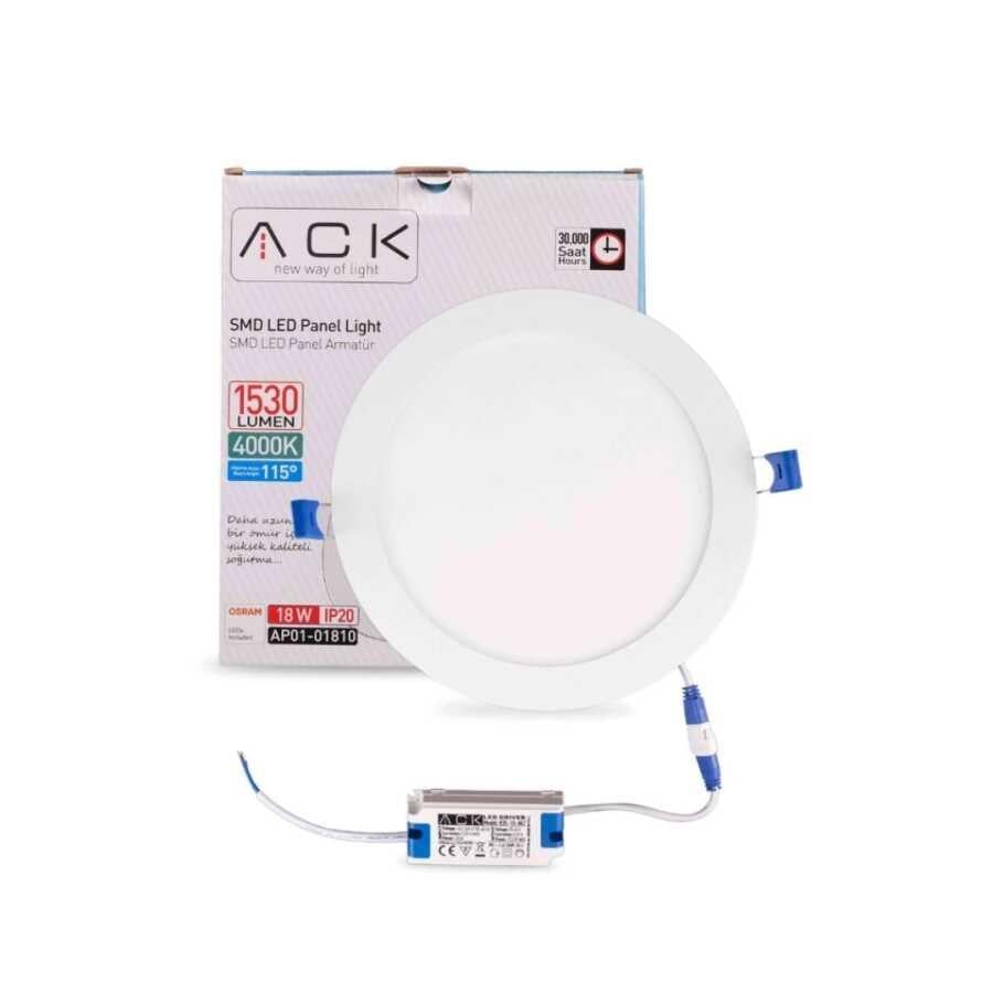 ACK AP01-01810 18W Yuvarlak Led Spot Panel Sıva Altı Armatür 4000K Sıcak Beyaz