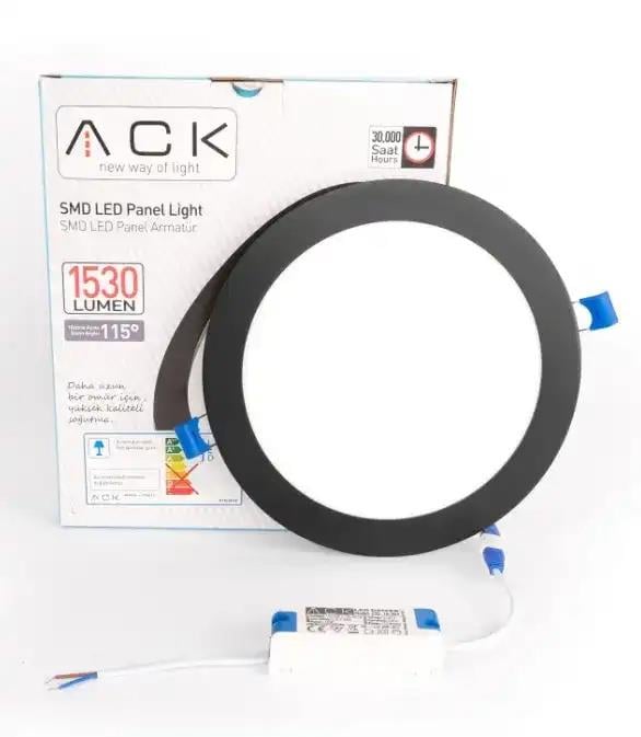 ACK AP01-01831 18W Sıva Altı Yuvarlak Led Spot Panel Armatür 6500K Beyaz Işık Siyah Kasa