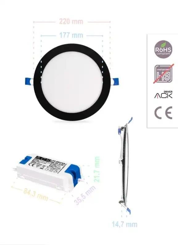 ACK AP01-01831 18W Sıva Altı Yuvarlak Led Spot Panel Armatür 6500K Beyaz Işık Siyah Kasa