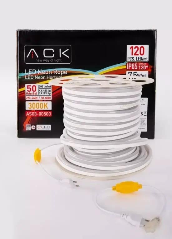 ACK AS03-00500 7,5W/mt 220V Neon Hortum Led 3000K Günışığı IP65