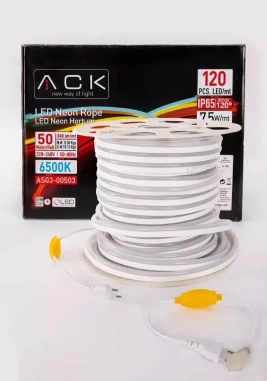 ACK AS03-00503 7,5W/mt 220V Neon Hortum Led 6500K Beyaz Işık IP65