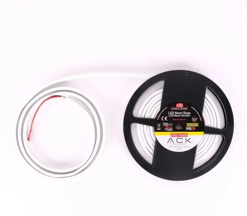 ACK AS03-00600 10W/mt 12V Neon Hortum Led 3000K Günışığı IP65