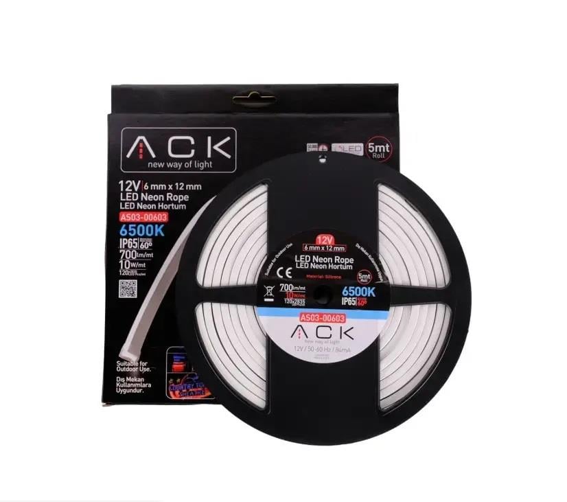 ACK AS03-00603 10W/mt 12V Neon Hortum Led 6500K Beyaz Işık IP65