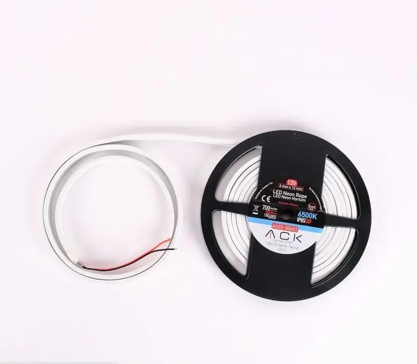 ACK AS03-00603 10W/mt 12V Neon Hortum Led 6500K Beyaz Işık IP65