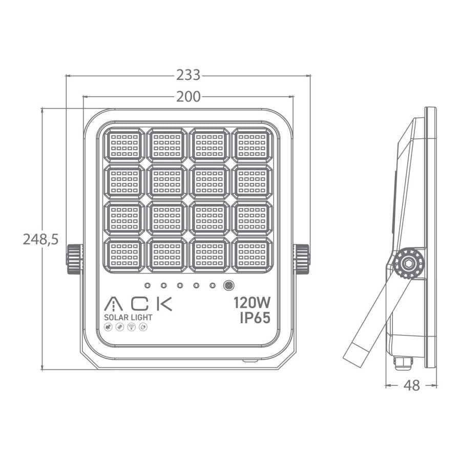ACK AT66-19192 120W Solar Led Projektör 6500K-4000K-3000K Ayarlanabilir Işık