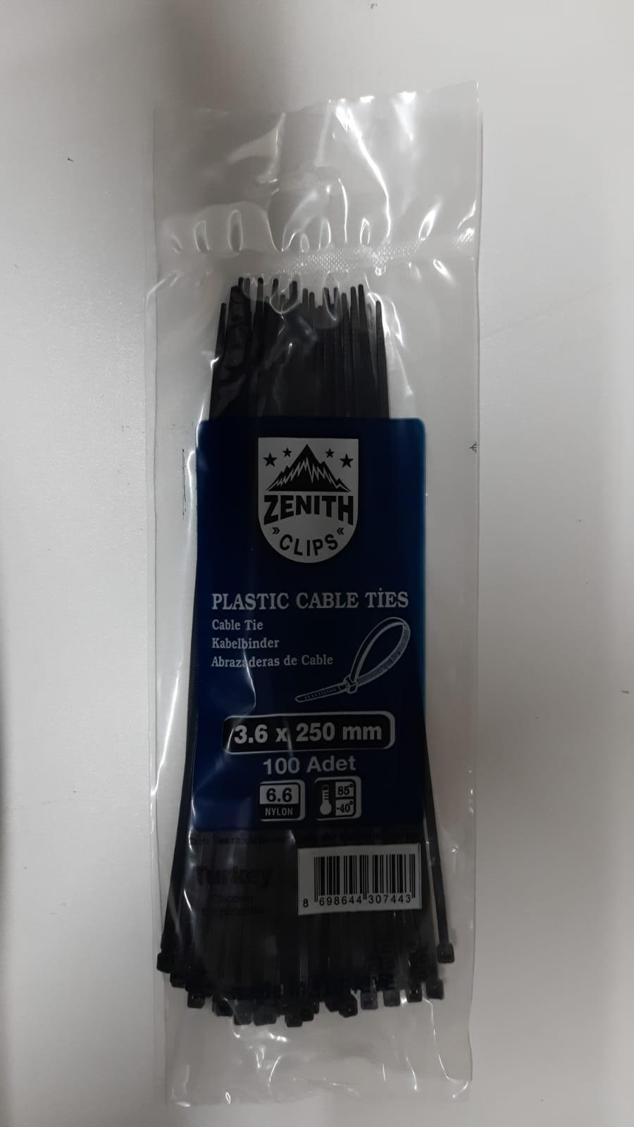 Zenith 3,6x250 Siyah Kablo Bağı & Plastik Kelepçe & Cırt Kelepçe 100 Adet (paket)