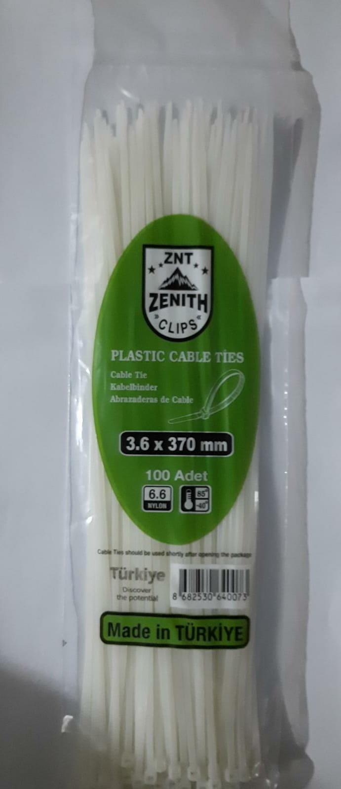 Zenith 3,6x370 Beyaz Kablo Bağı & Plastik Kelepçe & Cırt Kelepçe 100 Adet (paket)