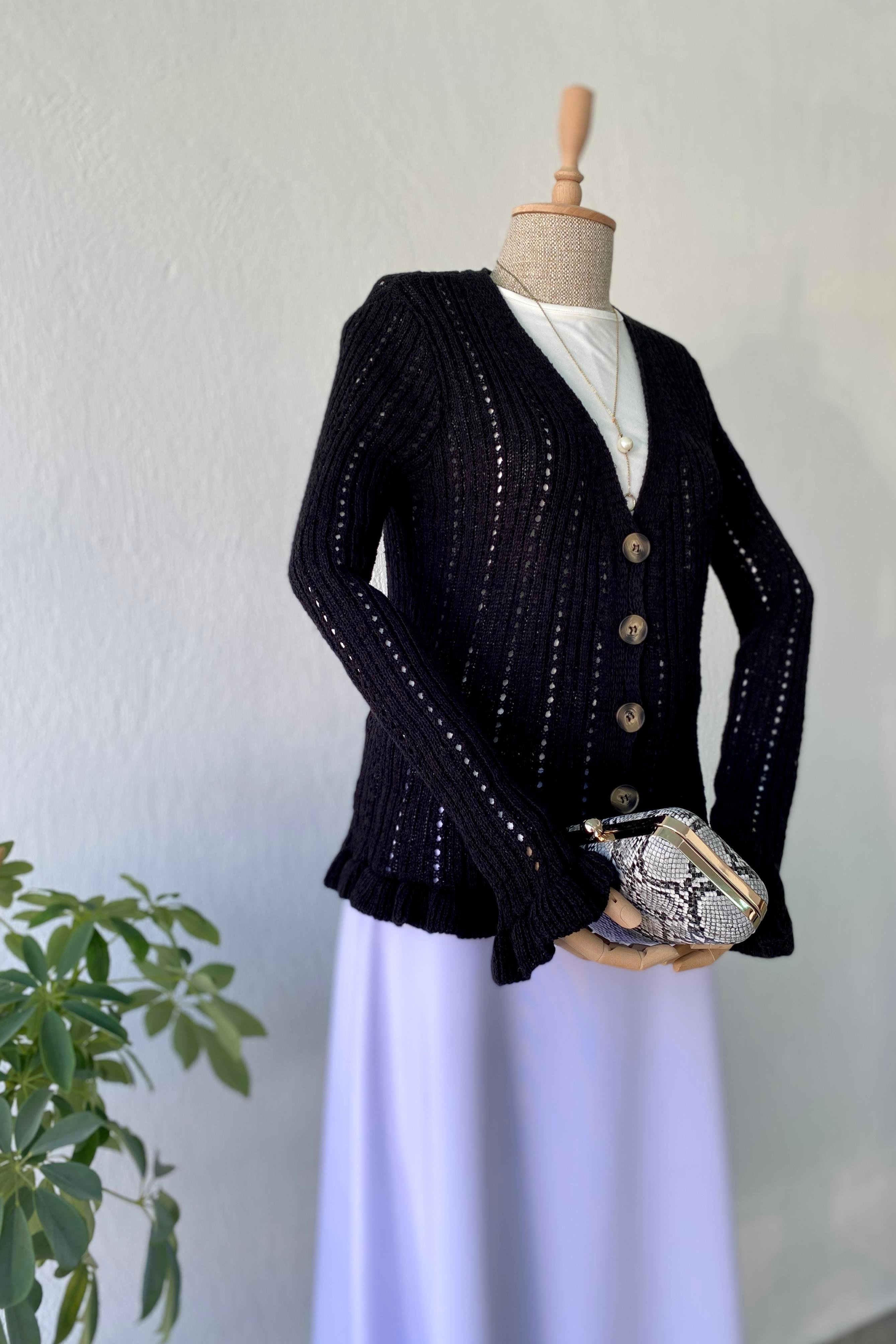 Ajurlu Triko Hırka Siyah