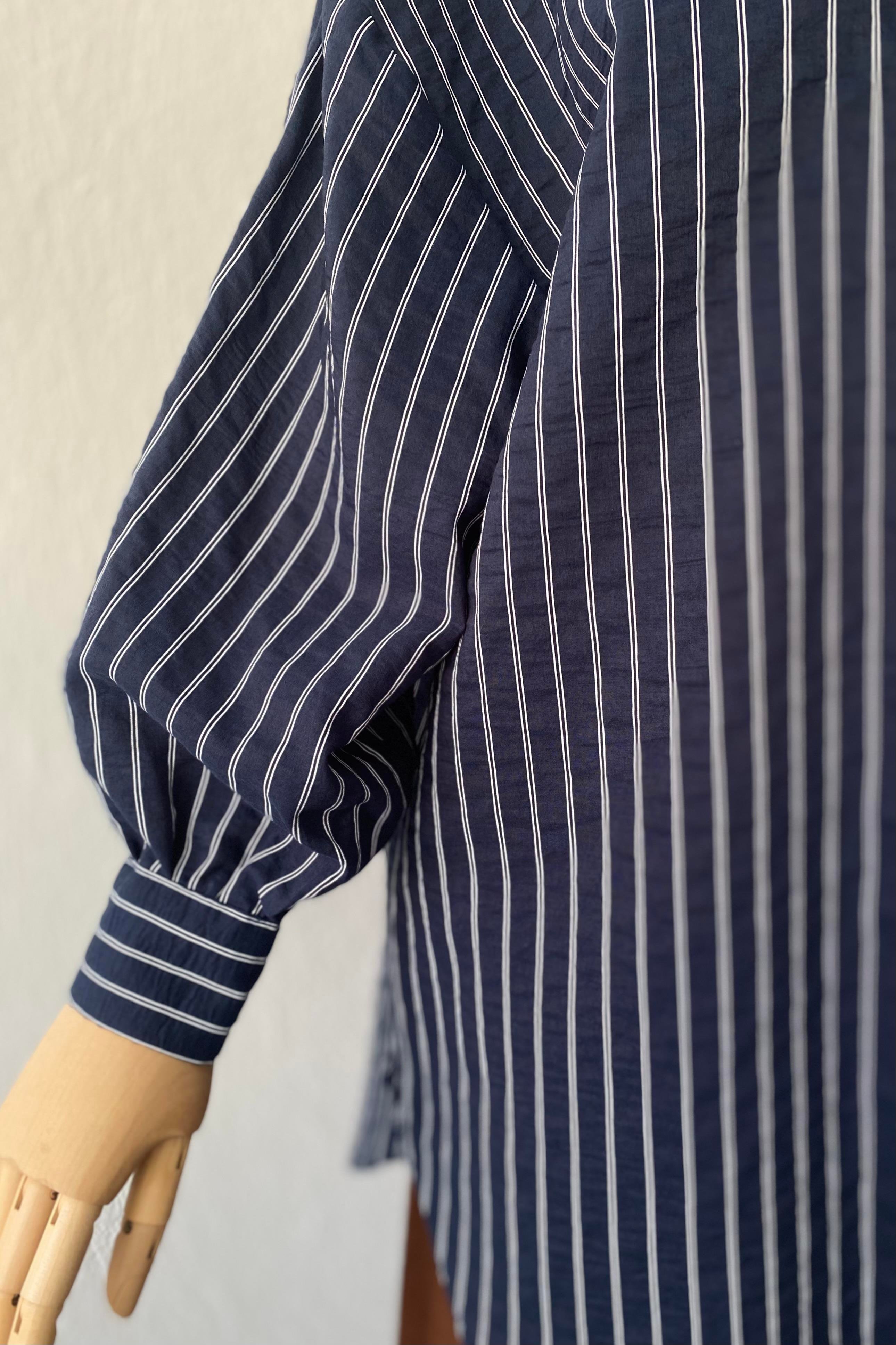 Çizgili Oversize Gömlek Lacivert