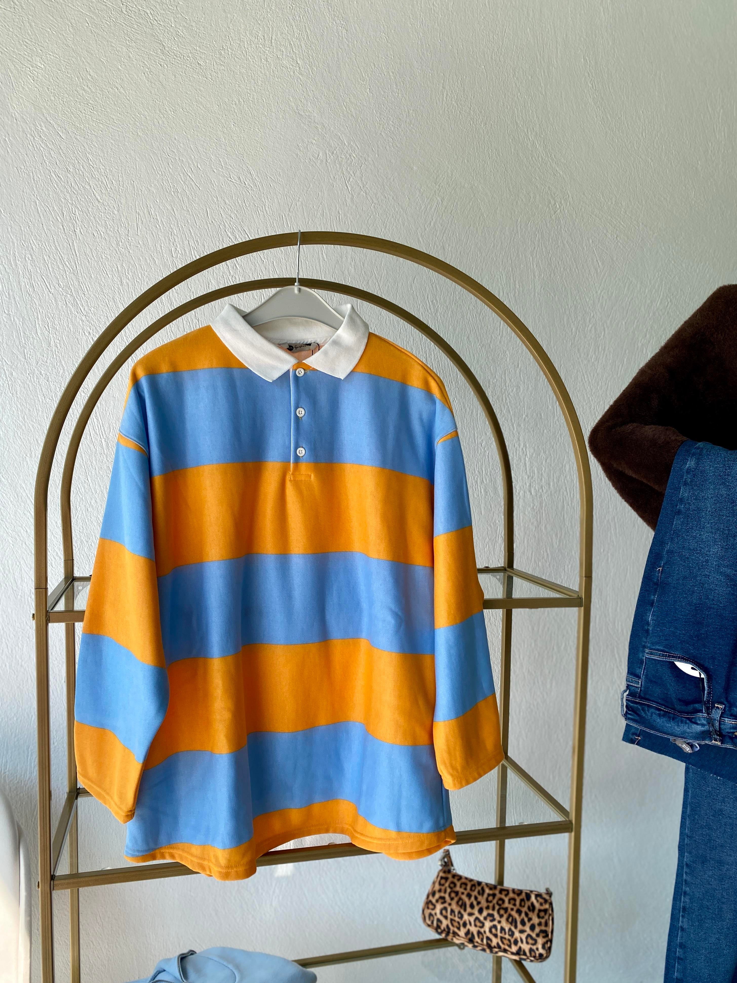 Çizgili Polo Yaka Sweat