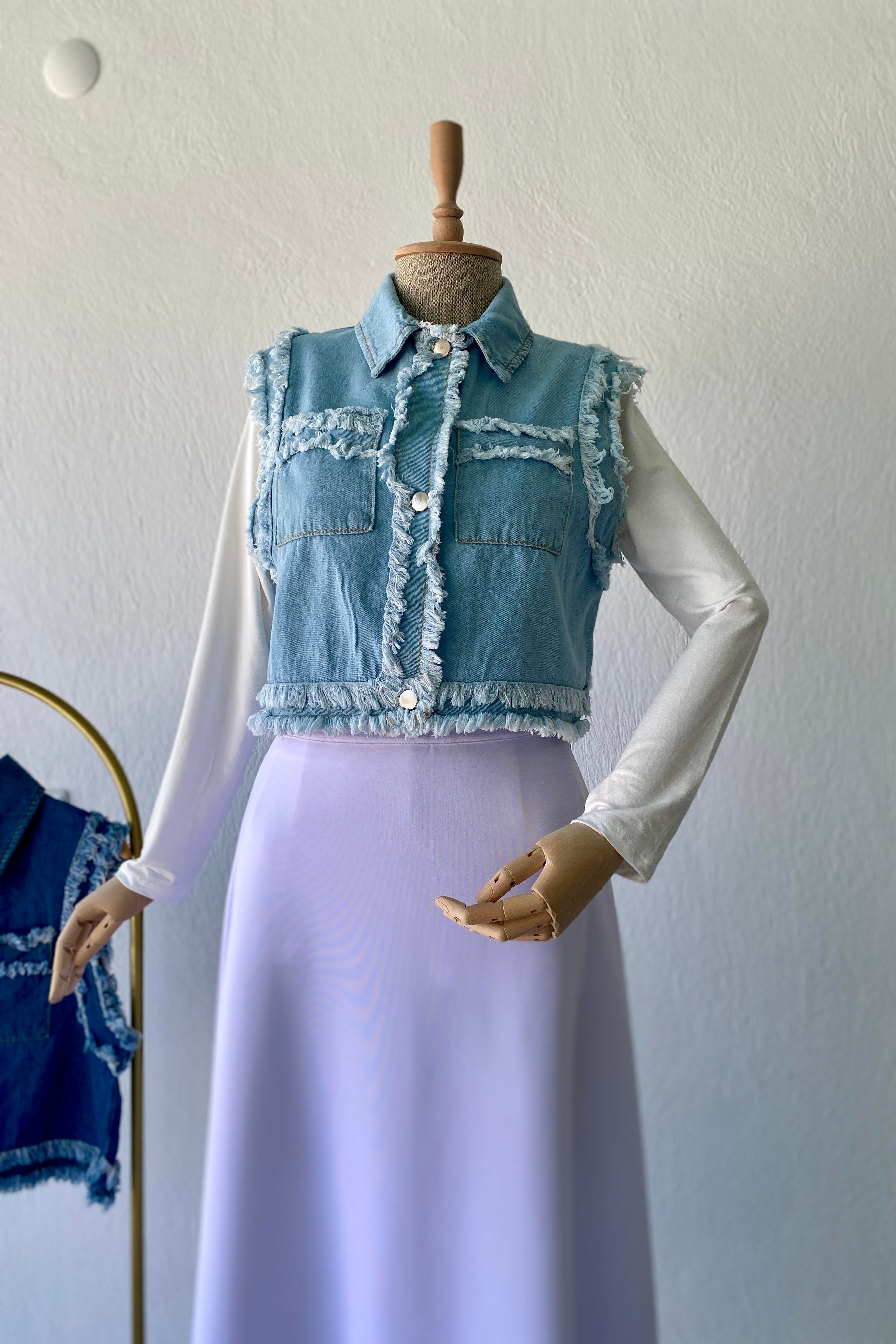 Denim Yelek Açık Mavi