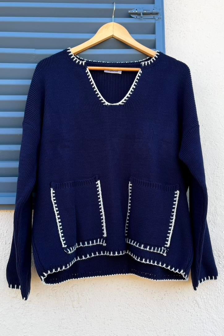 Dikiș Detaylı Oversize Kazak