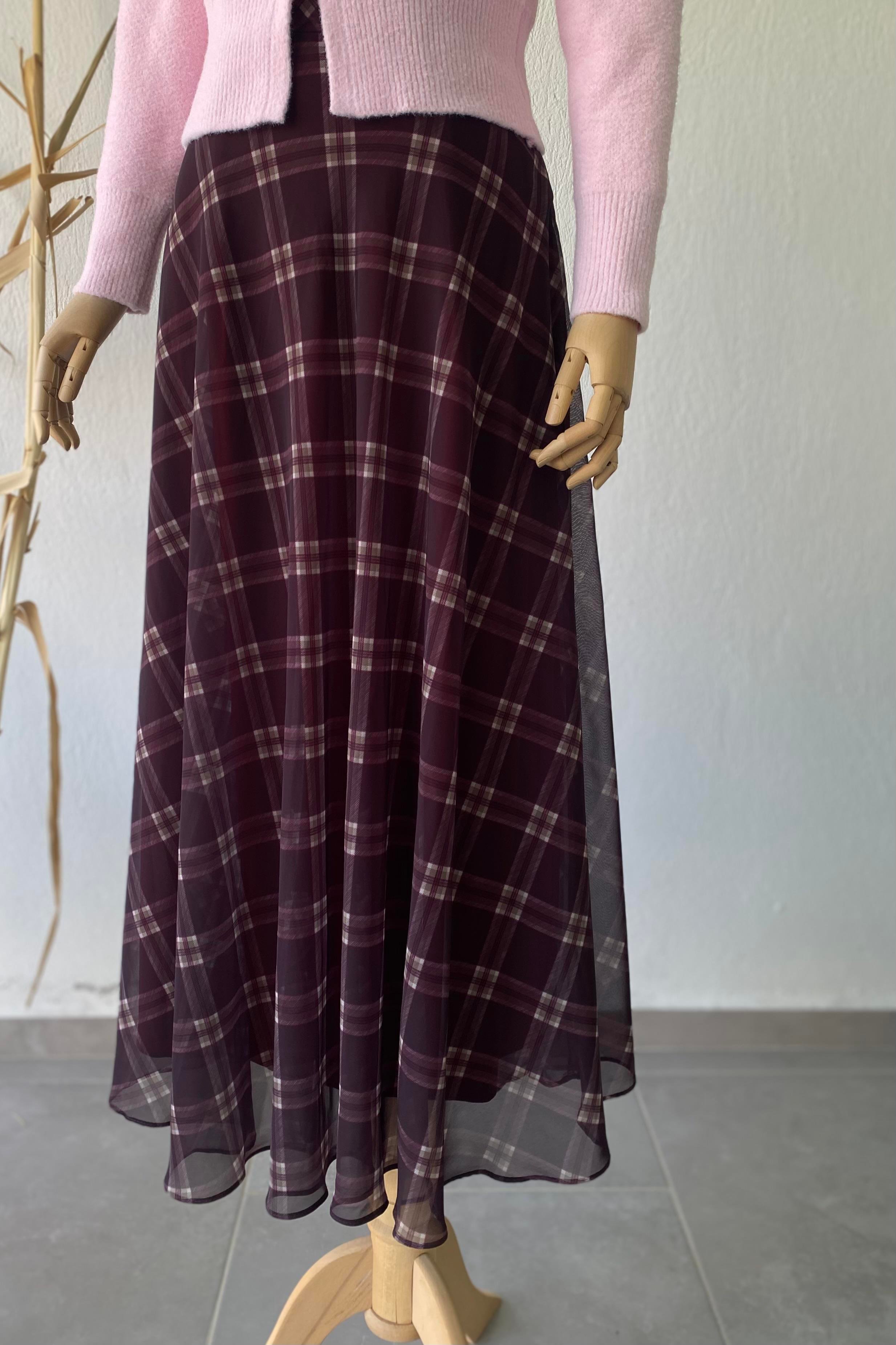 Ekose Desenli Şifon Etek