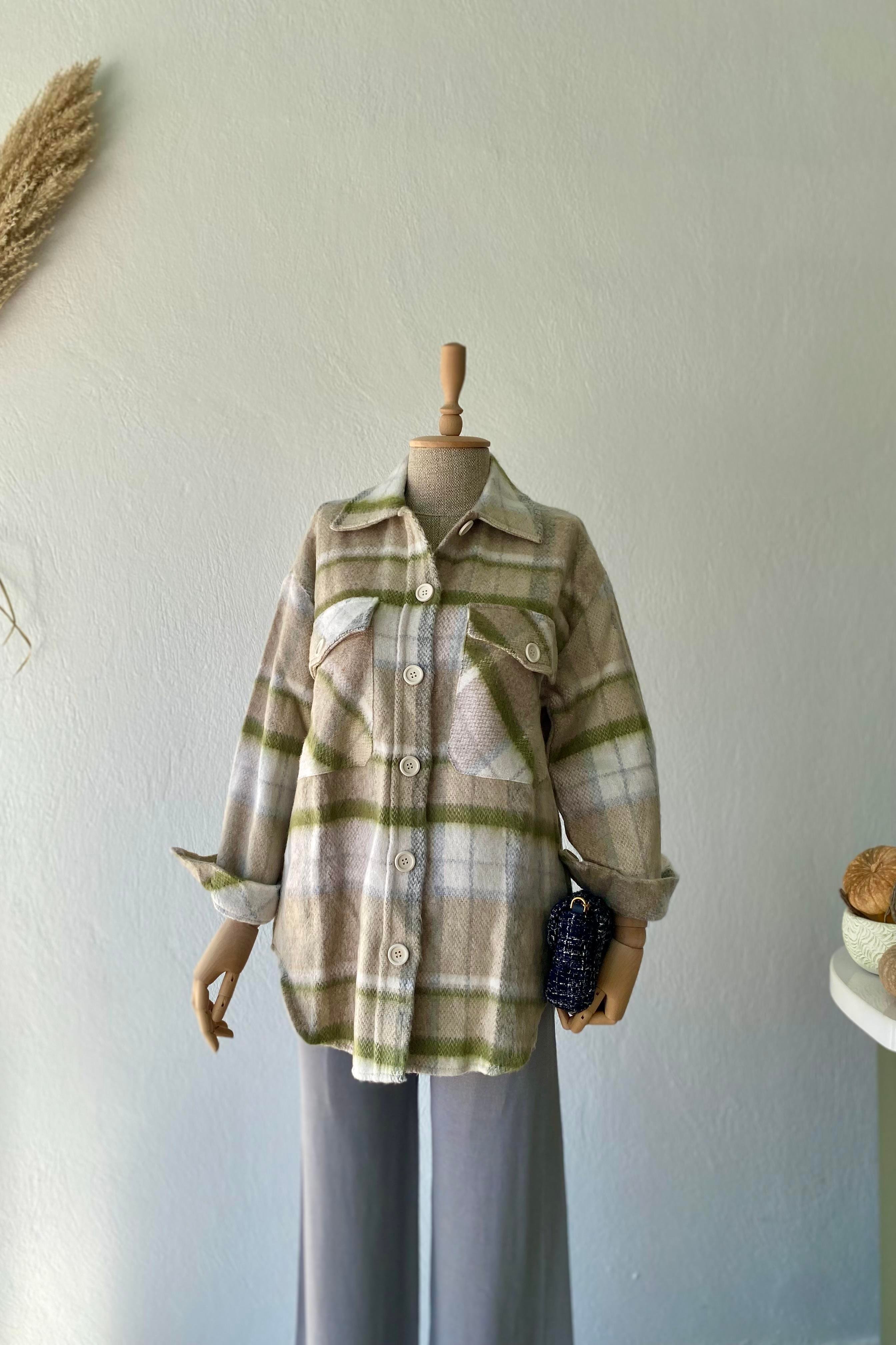 Ekose Gömlek Ceket Yeşil