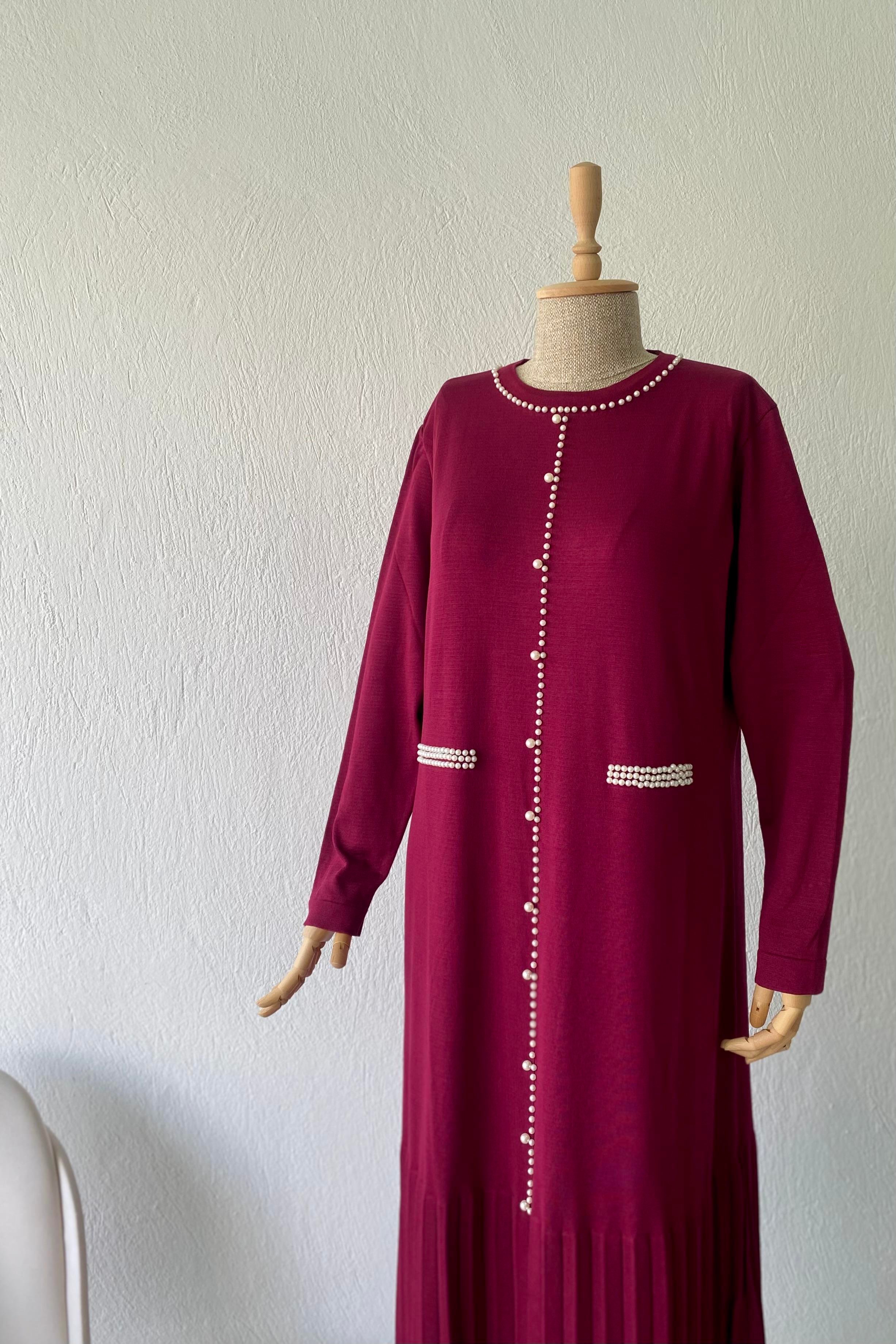 İnci Merserize Elbise Mürdüm