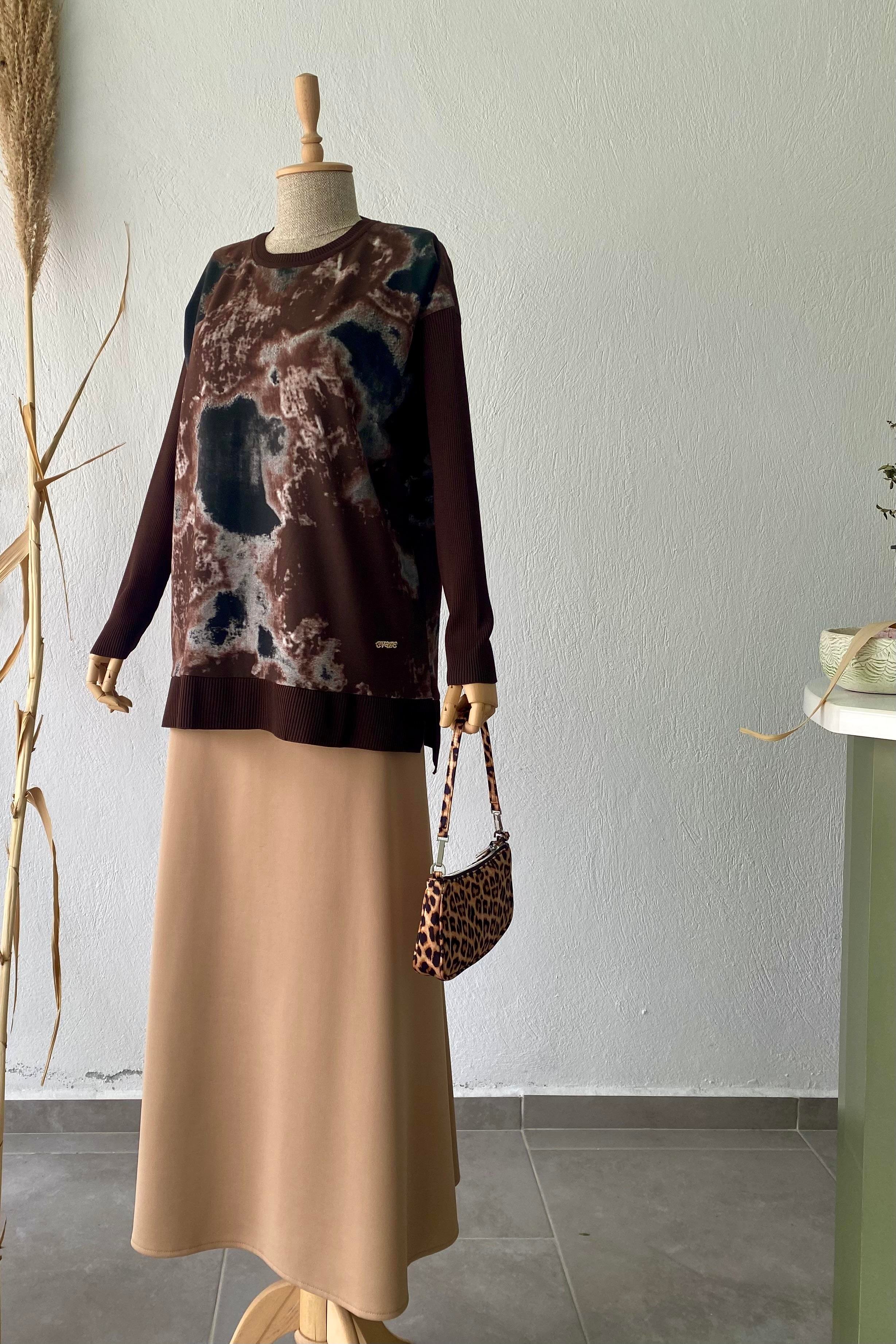 İpek Cupra Merserize Tunik Kahverengi