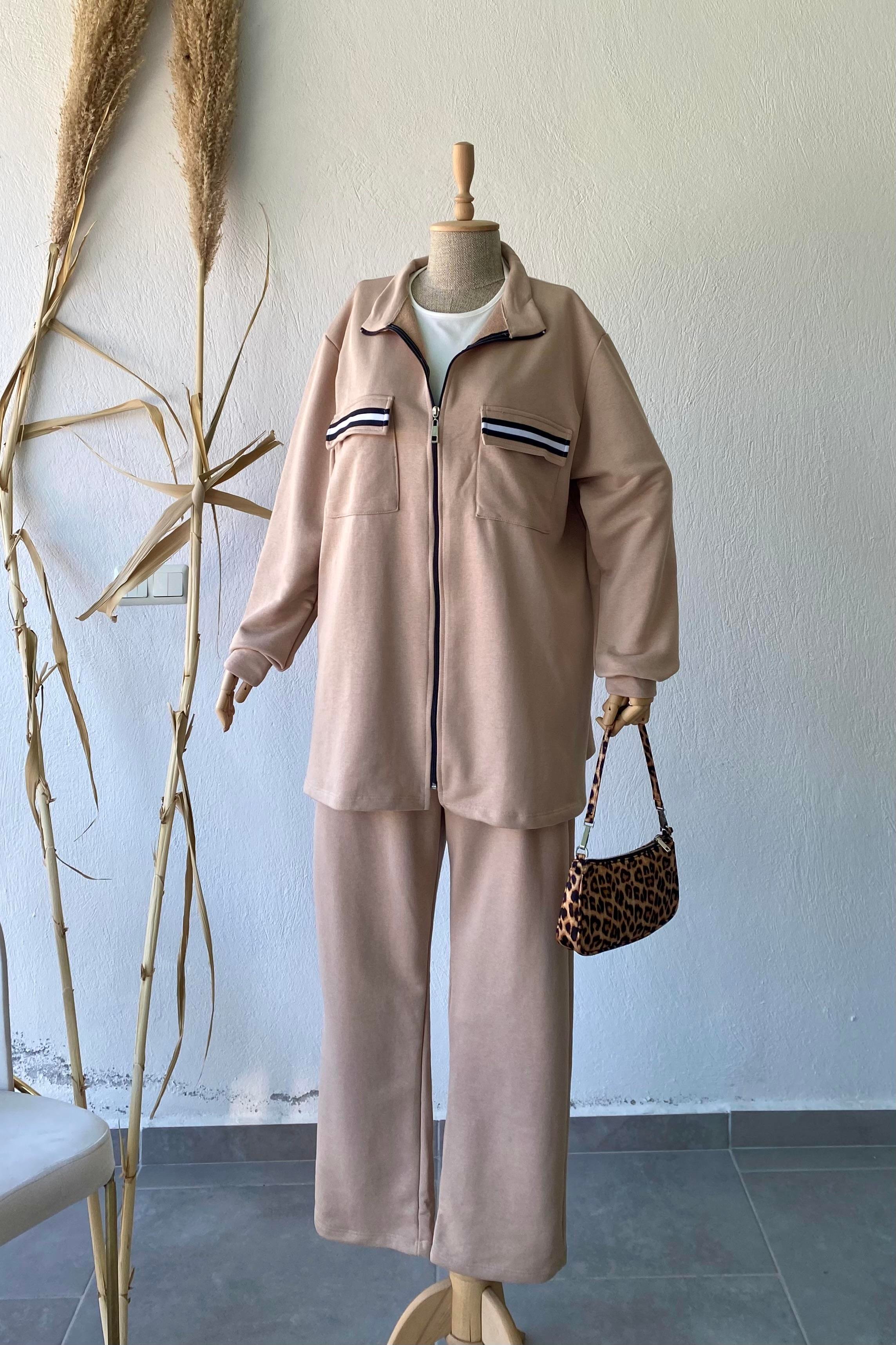 Kapüşonlu İkili Takım Bej